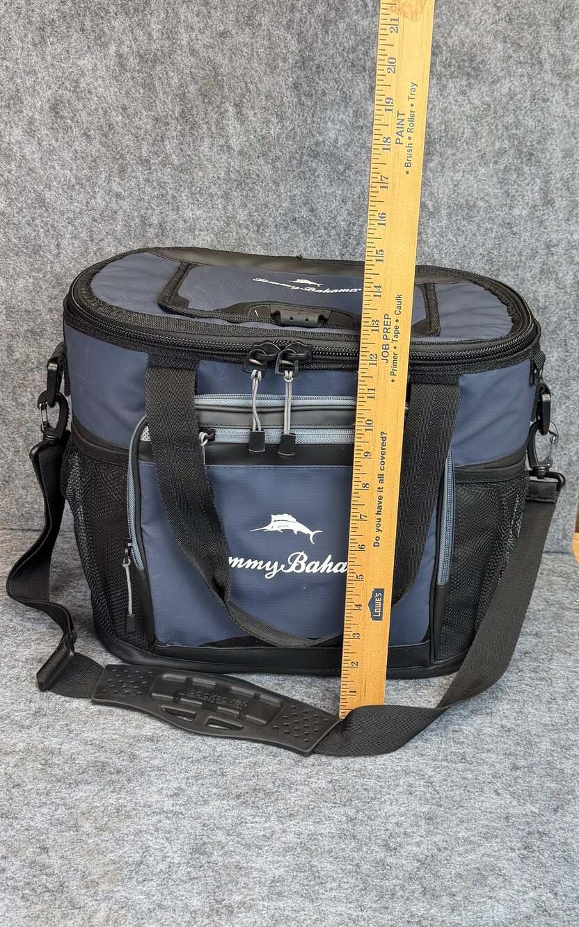 Tommy Bahama Zipperless Hardbody Cooler Bag Blue Grey Shoulder Strap 9 Can - Picture 3 of 7